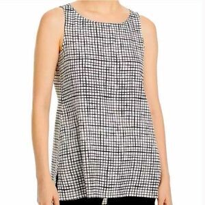 EILEEN FISHER Women’s Bone Black Sleeveless Grid Print Bateau Neck Tunic Top Siz